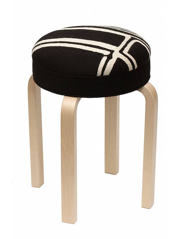 Judy Ross Textiles Hand-made Stool Procession Black Furniture black/cream